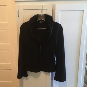 Light tie front jacket with faux fur collar